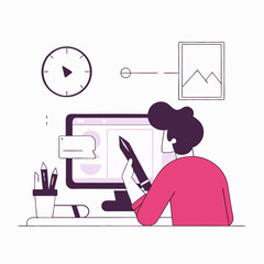 Graphic designer working on computer using stylus pen