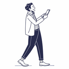 Professional man walking using smartphone transparent cutout