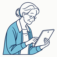 Elderly woman using tablet computer technology senior citizen