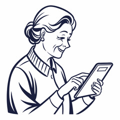 Happy senior woman using tablet digital device technology