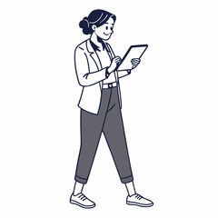 Woman walking using tablet digital device technology modern business