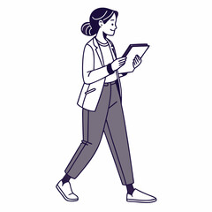 Young woman walking using tablet digital device modern business