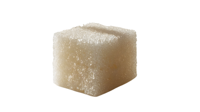 Single white sugar cube symbolizing sweetness and energy boost for tea or coffee lovers transparent background