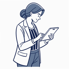 Professional woman using tablet clean cutout illustration transparent background