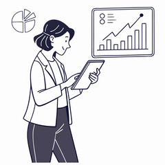 Businesswoman reviewing financial data on tablet positive growth chart
