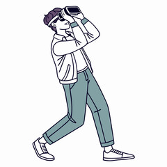 Young man experiencing virtual reality headset technology