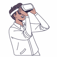 Young man experiencing virtual reality headset technology