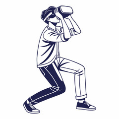 Man using virtual reality headset modern technology