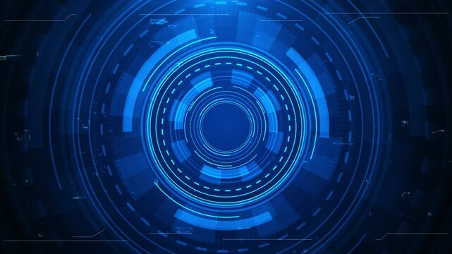 Futuristic lower third. Sci-fi design template for channel, news, information digital screen with blue holographic HUD and animated interface turning in virtual space digital hologram window gaming - Powered by Adobe