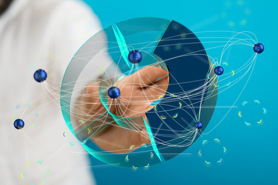 Interactive data visualization.  Modern business analytics and network technology concept.