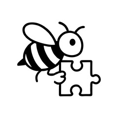 Bee Holding a Puzzle Piece – The bee integrates a puzzle piece into a larger network, representing collaboration