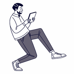 Man kneeling using tablet digital device technology modern lifestyle