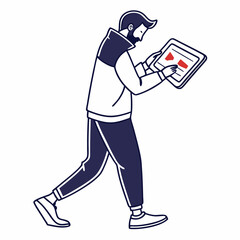 Man walking using tablet digital device technology modern lifestyle