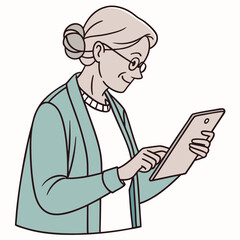 Elderly woman using tablet digital device technology senior citizen