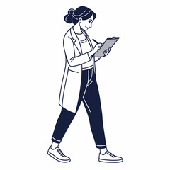 Woman doctor walking writing on clipboard healthcare professional