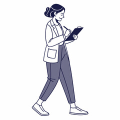 Woman doctor walking and writing on clipboard healthcare professional