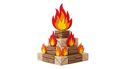 Cartoon campfire illustration clip art with burning flames and wooden logs for camping and outdoors fun on transparent background