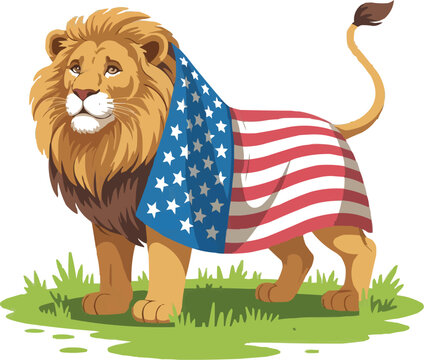 Vector illustration of  clip art of lion wearing  American flag