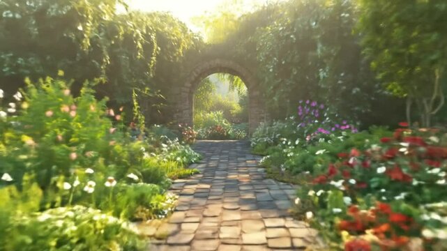 Enchanted garden archway leading to floral paradise