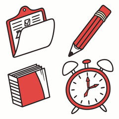 Professional red stationery icons isolated on white background
