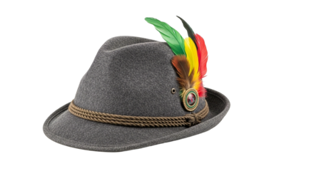 Buy authentic bavarian tyrolean hat with feathers german alpine hat for oktoberfest celebrations on transparent background