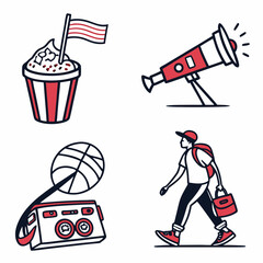 Fun summer activities popcorn basketball megaphone student walking