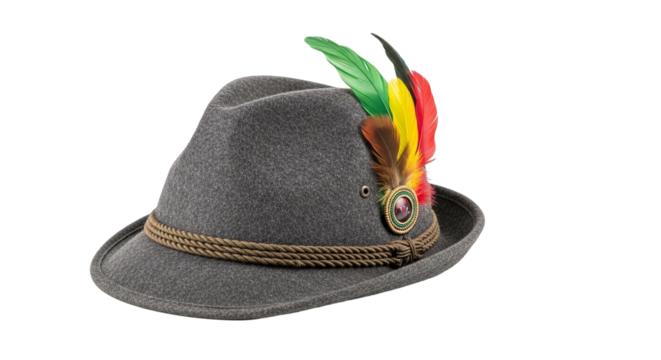 Buy authentic bavarian tyrolean hat with feathers german alpine hat for oktoberfest celebrations on transparent background