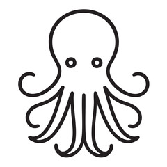 Octopus Outline Illustration: A minimalistic black and white outline of an octopus, elegantly illustrating its unique form, showcasing eight tentacles and a prominent head.
