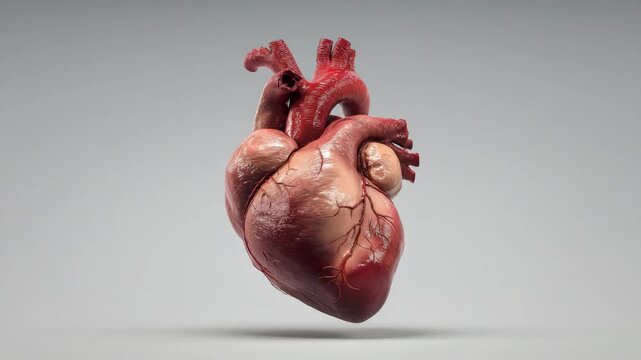 Realistisches menschliches Organ Herz als medizinisches Stillleben dreht  sich und pusliert. Knstliche Intelligenz KI