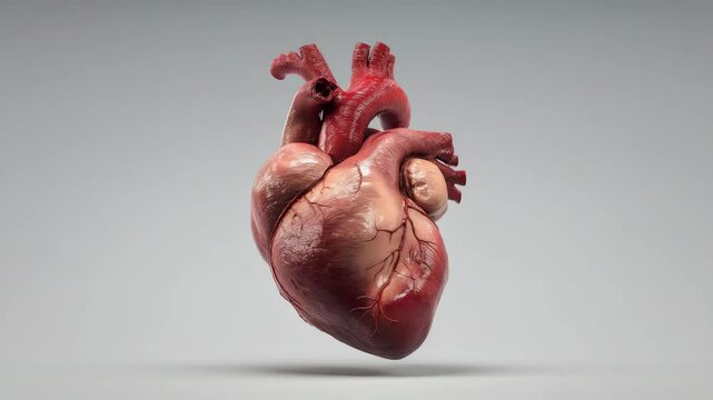 Realistisches menschliches Organ Herz als medizinisches Stillleben dreht sich und pusliert. K&uuml;nstliche Intelligenz KI