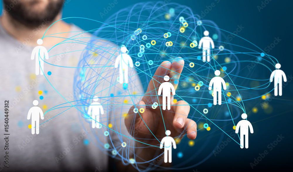 Poster Image of a hand interacting with a digital network, symbolizing global connections and communication.