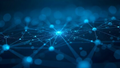 High-resolution digital tech background featuring interconnected nodes and data streams in vibrant cyan and dark navy, perfect for AI and innovation branding 