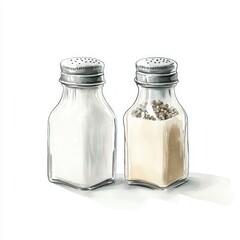 Watercolor illustration of two small glass spice jars