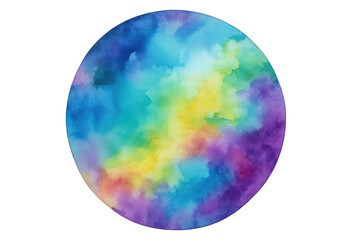 Vibrant watercolor circle blending rainbow hues, transparent background showcasing soft color transitions for graphic design