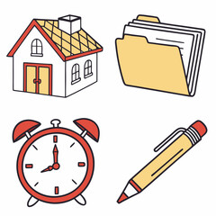 House documents clock pencil time management organization planning