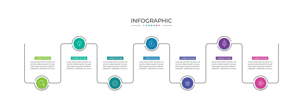 Infographic 7 options design elements for your business data. Vector Illustration.