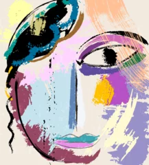 Fototapete Rund abstract colorful background, illustration with lines, waves, circles, paint strokes and splashes, face or mask © Kirsten Hinte