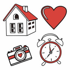 Cute house heart camera alarm clock illustration home sweet home