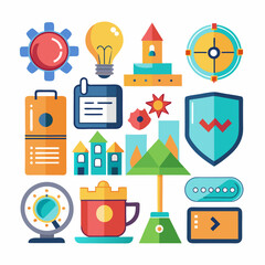 Colorful flat icons set business technology idea security