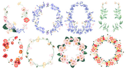 flower wreath and background border watercolor illustration style 