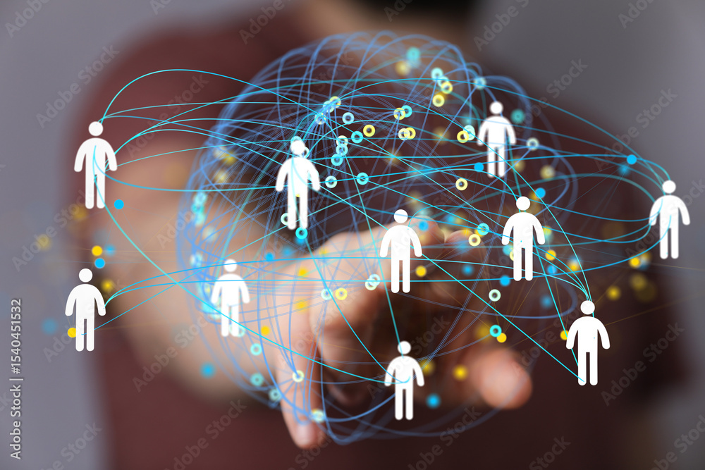Poster image of a network connection showing people connecting online. ideal for social media, networking, 