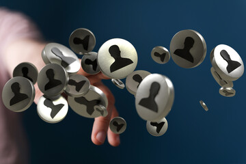 Abstract image depicting connection, networking, and social media. Silver profile icons.