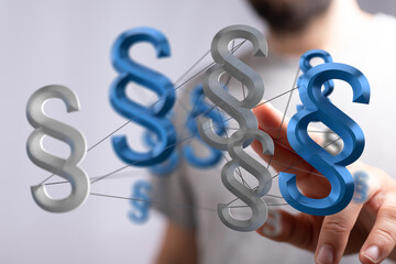 Abstract image of interconnected paragraph symbols, representing legal networks or interconnected...