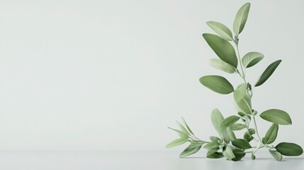 Minimalistic herb display with sage and marjoram on white
