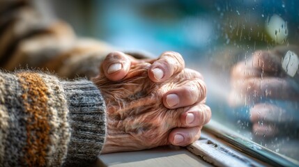 Reflective moments of an elderly person home environment emotional portrait intimate viewpoint contemplation and nostalgia