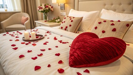 heart shaped pillow on the bed