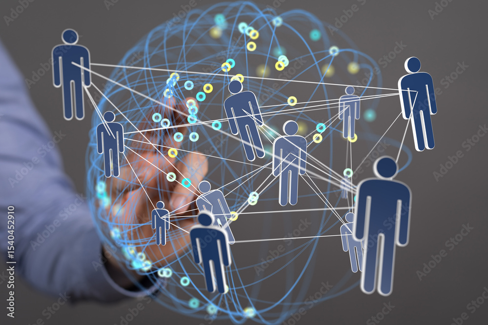Poster image depicts a global network, illustrating connections and communication between individuals.
