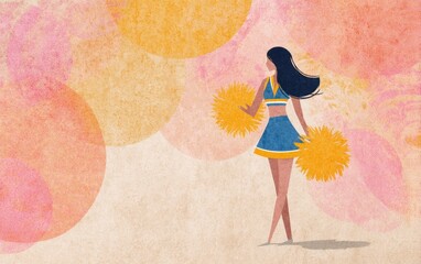 Cheerleader with Pom-Poms Art