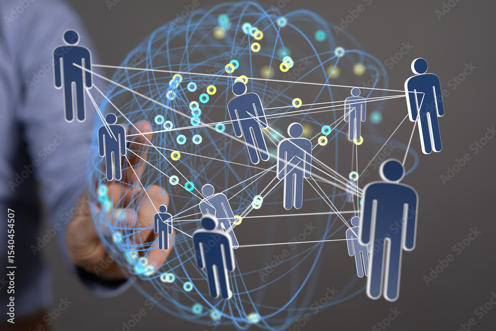 Aufkleber image depicting a global network, illustrating connections between people and data points.