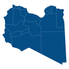 Libya map in district region administrator. Map of Libya district region administrator in blue color